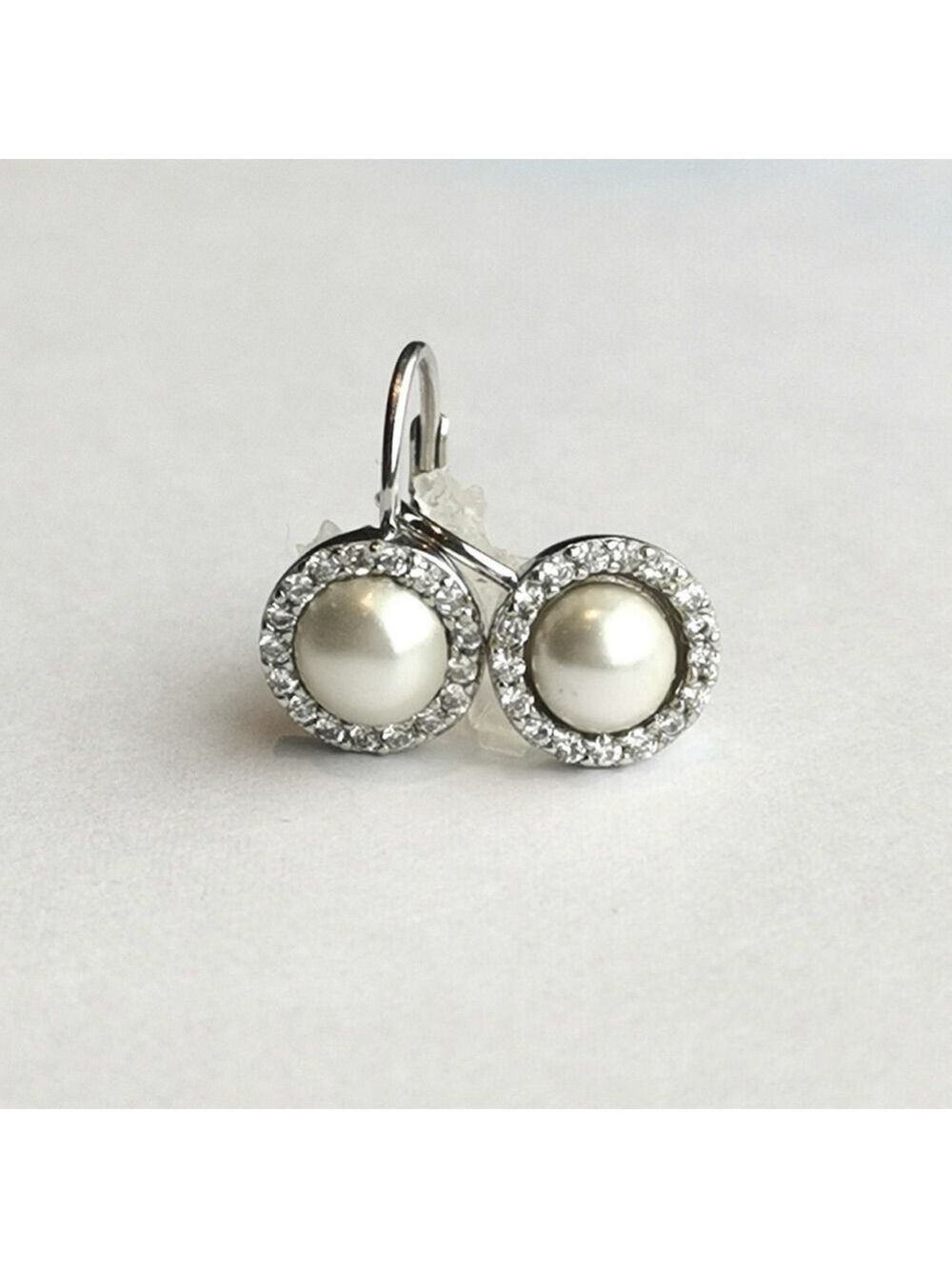 White Mabe pearl cz halo lever back earrings sterling silver 🆕